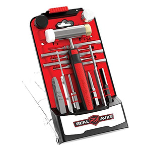 Real Avid Hammer & Long Punches Set I Gunsmithing Tools Set with Small Hammer, Roll Pin Punch & Flat Tip Metal Punch Set I Tool Kit with Gunsmithing Hammer with 4 Tips, Non Marring Punch & Pin Starter